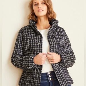 Ann Taylor Tweed Navy Blue Puffer Jacket – Size Small | Shimmer Threaded